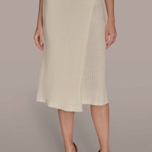 WOOL WRAP-EFFECT MIDI SKIRT