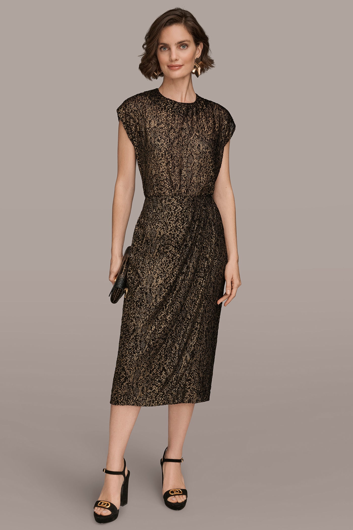 WRAP-EFFECT METALLIC MIDI PENCIL SKIRT - Image 5