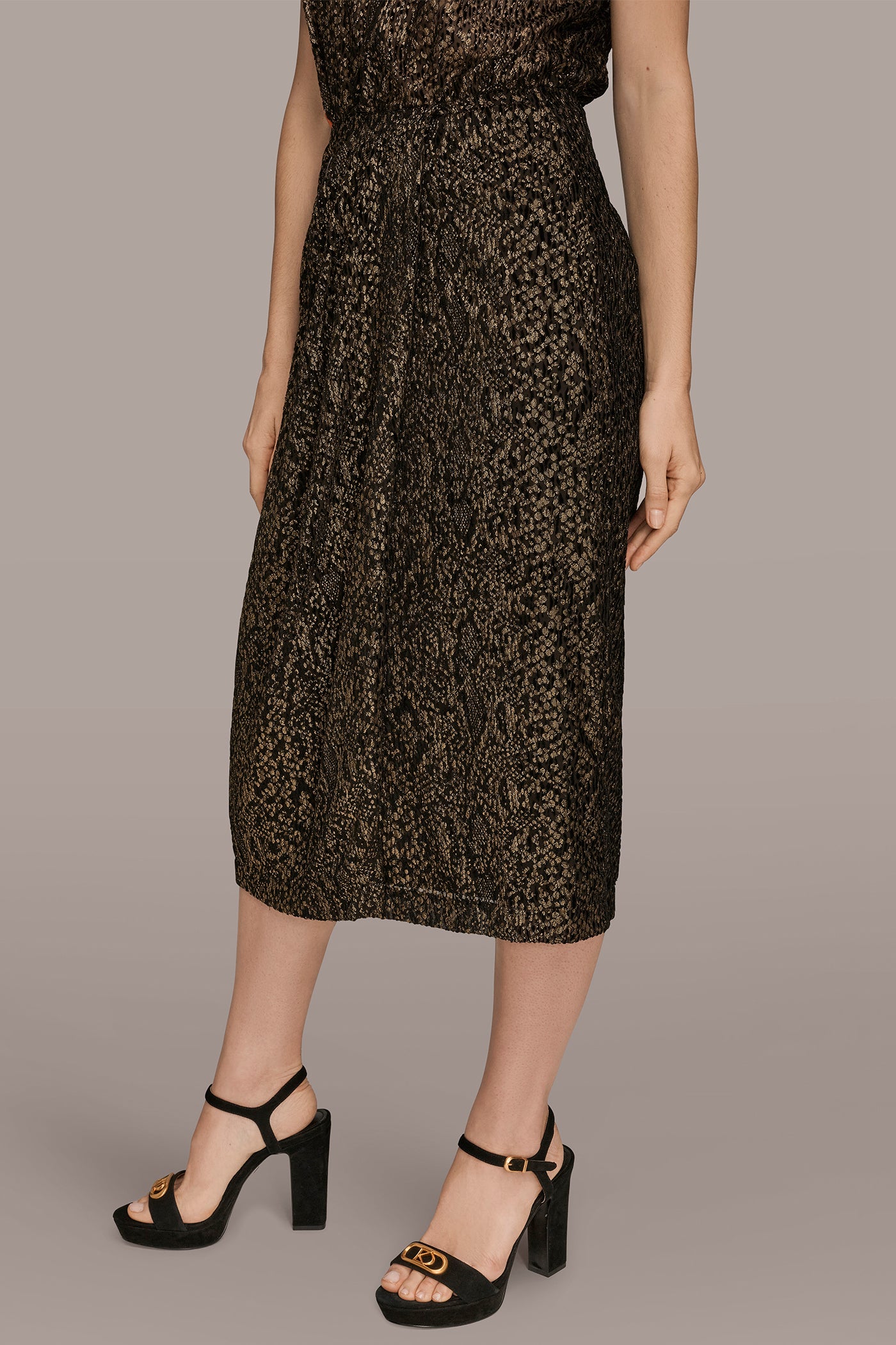 WRAP-EFFECT METALLIC MIDI PENCIL SKIRT - Image 3