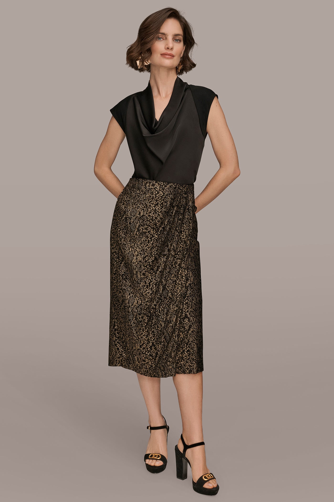 WRAP-EFFECT METALLIC MIDI PENCIL SKIRT - Image 4