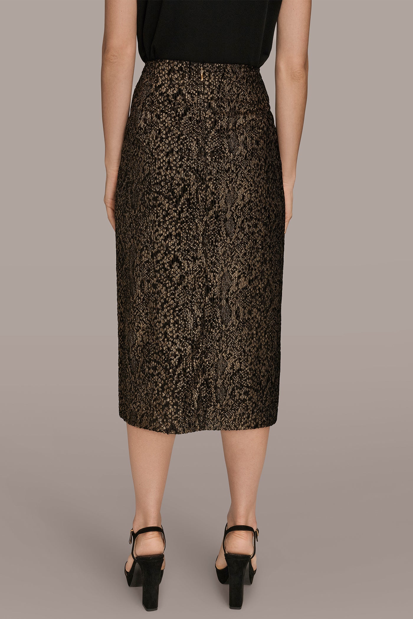 WRAP-EFFECT METALLIC MIDI PENCIL SKIRT - Image 2