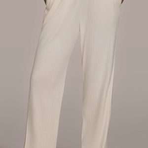 HIGH-RISE PLEATED RIBBED RELAXED PANT