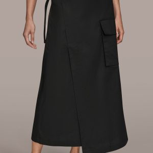 ASYMMETRIC MIDI WRAP CARGO SKIRT