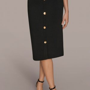BUTTON-DETAILED MIDI PENCIL SKIRT