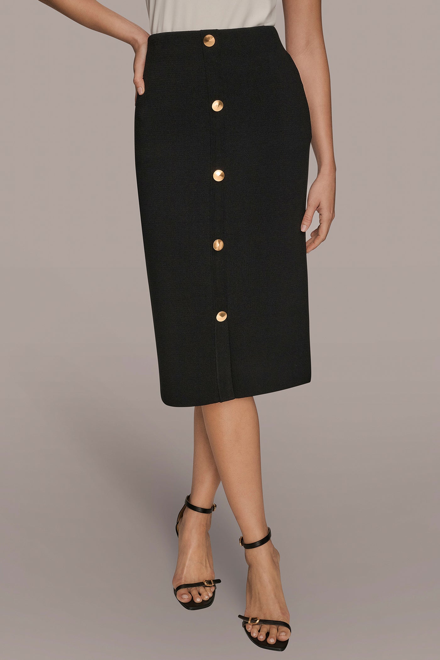 BUTTON-DETAILED MIDI PENCIL SKIRT
