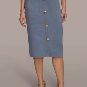 BUTTON-DETAILED MIDI PENCIL SKIRT