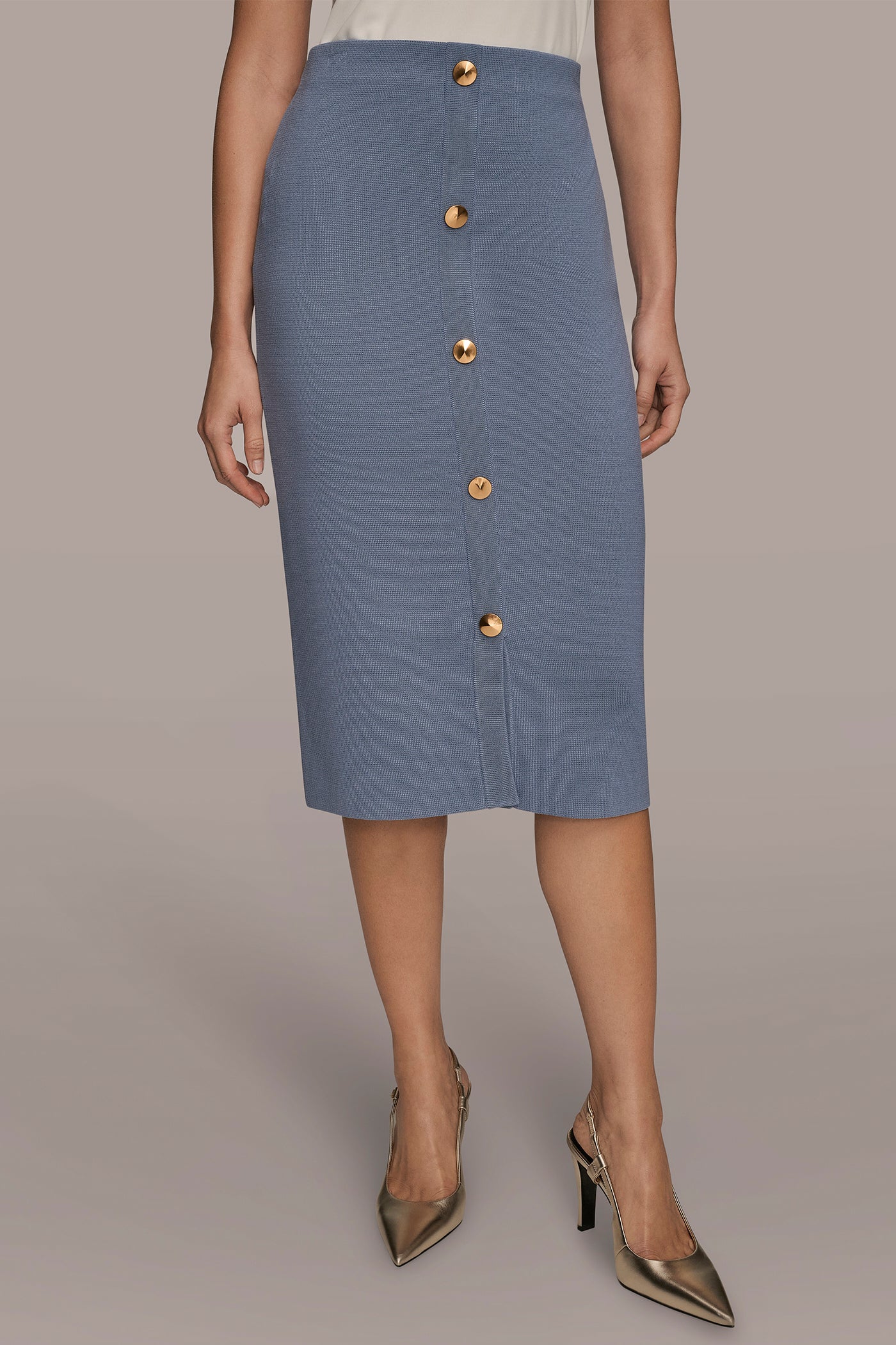 BUTTON-DETAILED MIDI PENCIL SKIRT