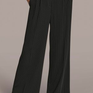 HIGH-RISE PINSTRIPED PLEATED WIDE-LEG PANT